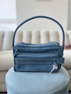 100% Suede Blue Camera Bag